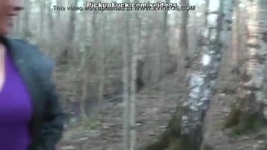 Titted brunette fuck in the woods