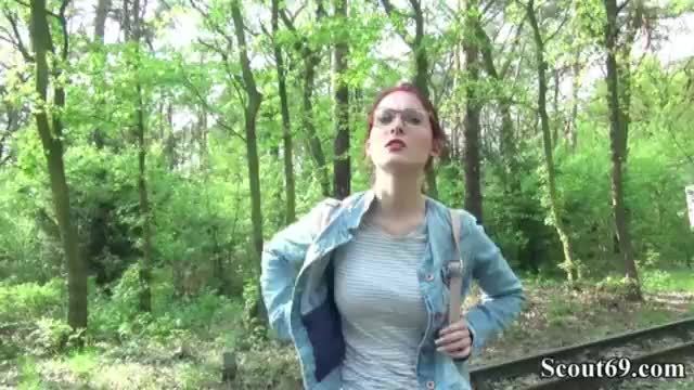 German scout - college redhead teen lia in public casting