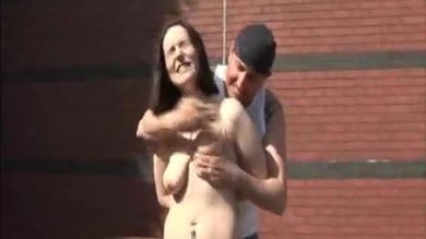 Katrina spanked outside