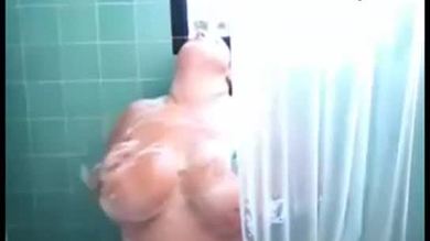 Bbw with big tits showing off in shower