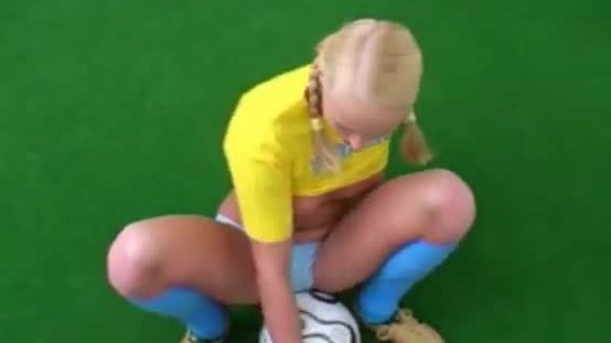 Blonde ukranian soccer hottie grinding on the ball