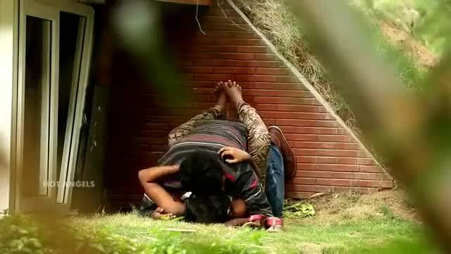 Indian couple boob press & fuck in park